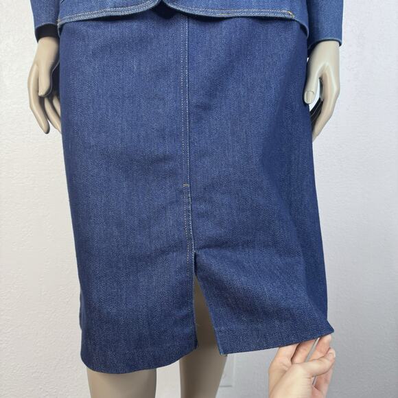 Vintage 70s Mr. Mort Denim Jean Skirt Suit 2 Piece Blazer Jacket & Skirt Set USA - Picture 4 of 12